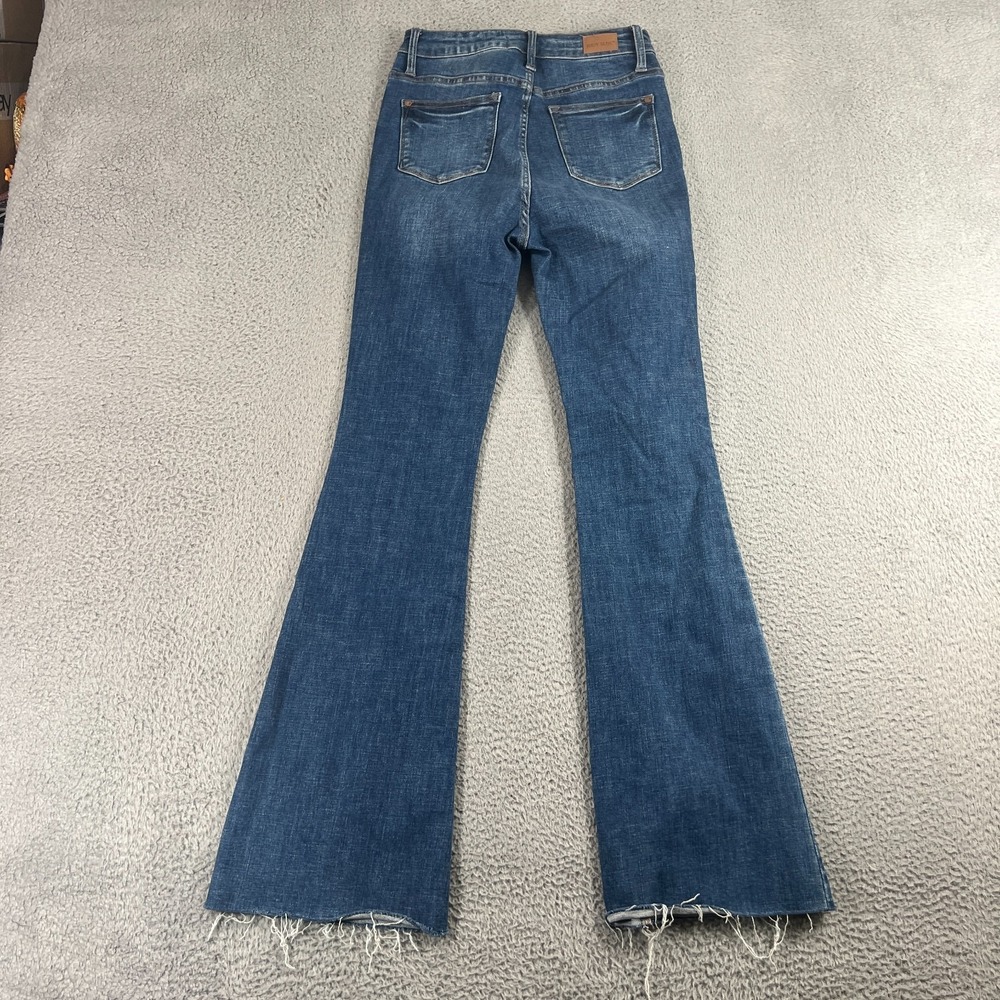 Judy Blue Control Top Flare Jeans Dark Wash Stretch Denim Size 3/26 Raw Hem - Picture 9 of 14